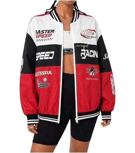 Amazon.com: Verdusa Women's Graphic Motorcycle Racing Bomber